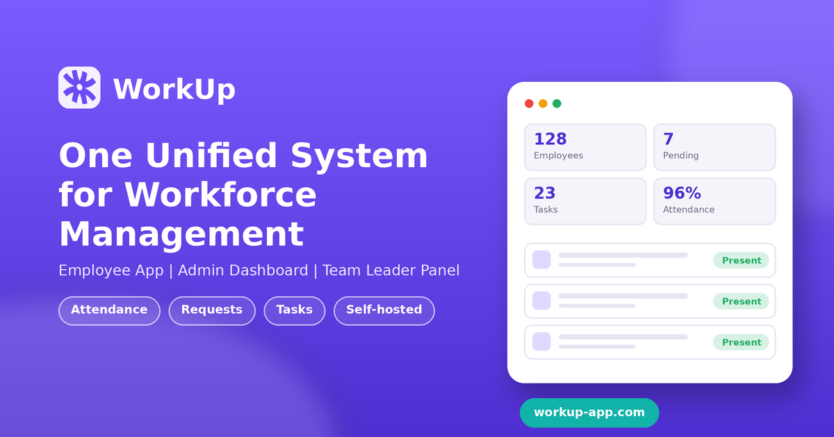 WorkUP system for managing employee attendance and tasks